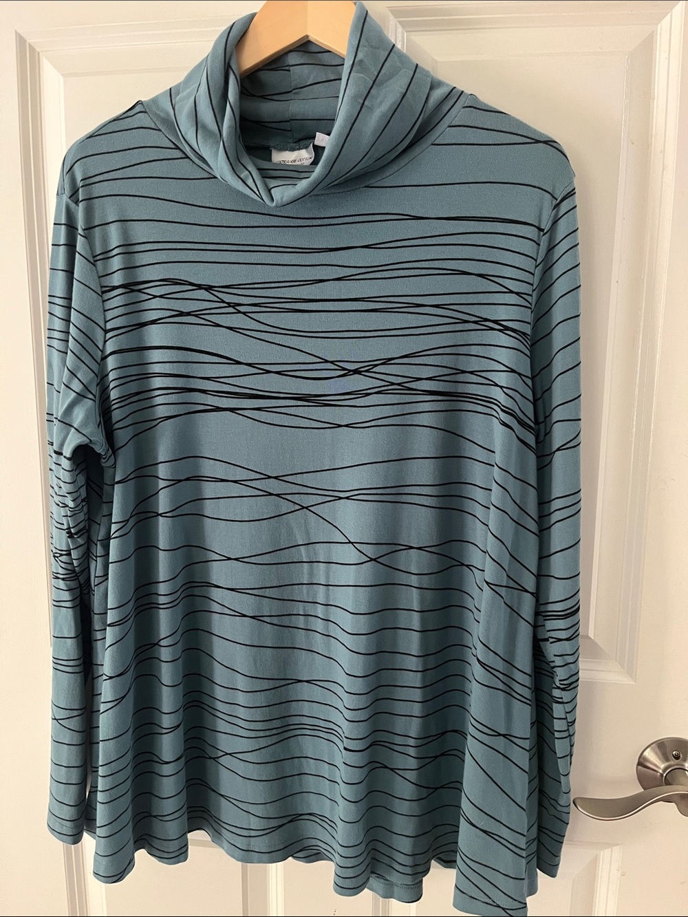 Prairie Cotton XL oversized flowy lagenlook wearable art turtleneck top teal VTG